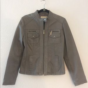 Michael Kors Gray Leather Moto Jacket
